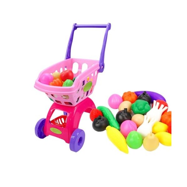 Chariot de Panier pour Enfants Jouet, Chariot de Jeu de supermarché avec légumes de Fruits de Nourriture, Panier de Panier su