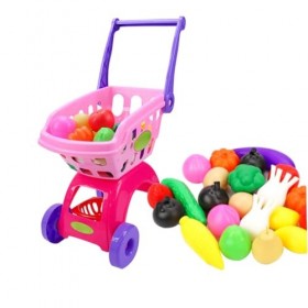 Chariot de Panier pour Enfants Jouet, Chariot de Jeu de supermarché avec légumes de Fruits de Nourriture, Panier de Panier su
