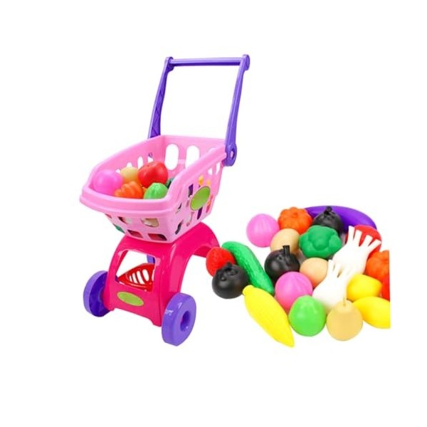 Chariot de Panier pour Enfants Jouet, Chariot de Jeu de supermarché avec légumes de Fruits de Nourriture, Panier de Panier su