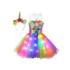 JanJean Robe Tutu De Princesse Licorne Fille Avec Lumière Brillante Deguisement Licorne Costume Carnaval Scène Anniversaire F