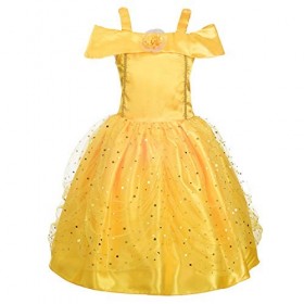 Lito Angels Deguisement Robe Princesse Belle pour Enfant Fille, Anniversaire Fete Carnaval Costume Halloween, Taille 8-9 ans,