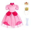 Super Prinzessin Mario Costume Pour Enfant Peach,Robe de Princesse avec Couronne Manche Courte Dress Costume Filles Halloween