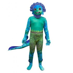 Lito Angels Déguisement Costume Luca avec Masque per Enfant Garçon Taille 10-11 ans, Ensemble B - Combinaison avec Queue