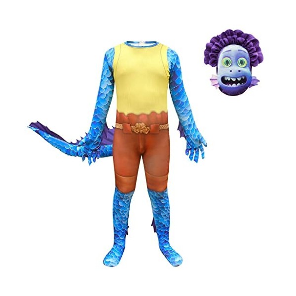 Lito Angels Déguisement Costume Luca avec Masque per Enfant Garçon Taille 10-11 ans, Ensemble B - Combinaison avec Queue