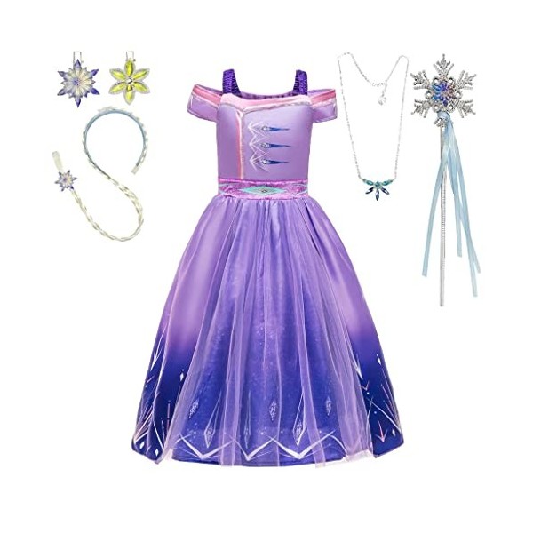 Lito Angels Déguisement Robe Violette Princesse Elsa Reine des Neiges 2 Costume Enfant Filles, Taille 2-3 ans