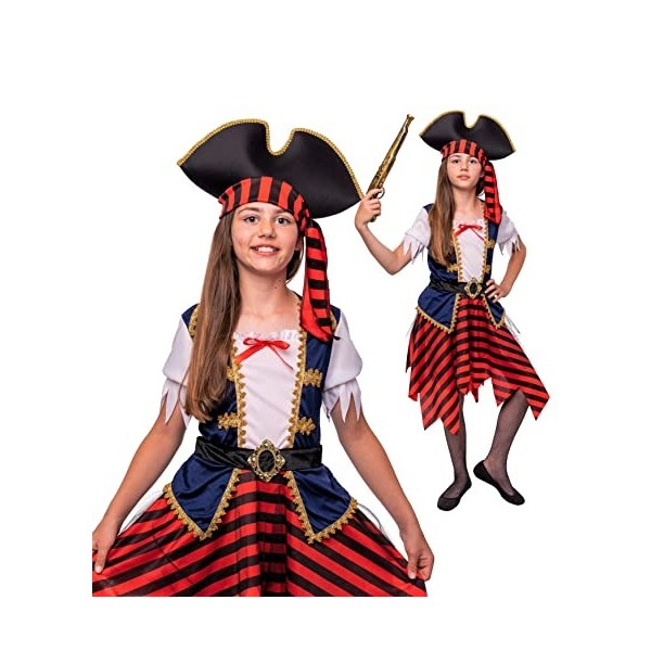 Magicoo Costume de pirate pour enfant et fille avec robe et chapeau - Costume de pirate pour enfant - Costume de carnaval S