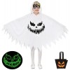Miulruma A013XS Costume de fantôme pour enfant, cape fantôme, cape avec visage fantôme, manteau avec casquette et poche citro