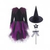 iiniim Enfant Robe Déguisement De Sorcière Fille Costume Dhalloween Carnaval Fête Anniversaire Robe Chapeau Baguette Sac De 