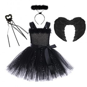 IMEKIS Enfants Filles Ange Démon Costume Rêve Halloween Cosplay Habiller Princesse Tulle Tutu avec Aura Bandeau et Ailes Fée 