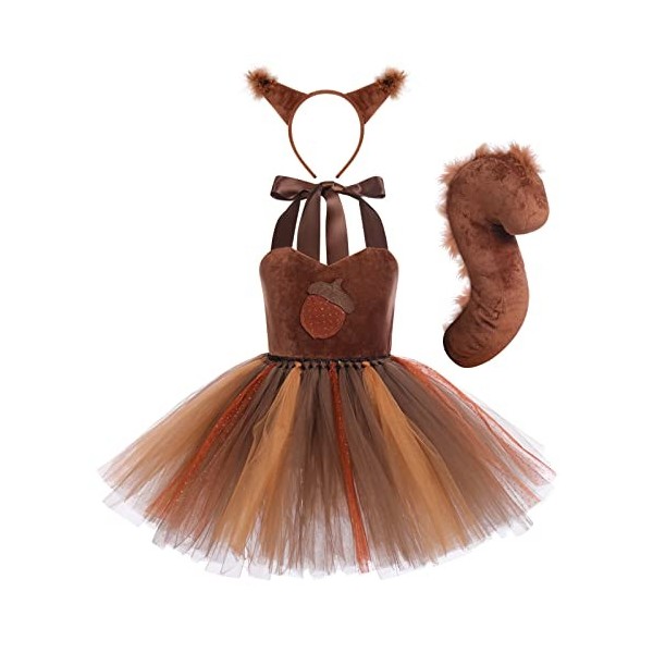 IMEKIS Filles Animal Costume de Cosplay Princesse Fantaisie Halloween Habiller Tigre Léopard Écureuil Robe en Tulle avec Band