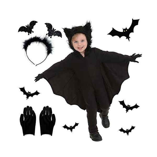 Aohcae Costume de chauve-souris pour femme, costume de vampire femme + gants + bandeau chauve-souris Cape de chauve-souris po