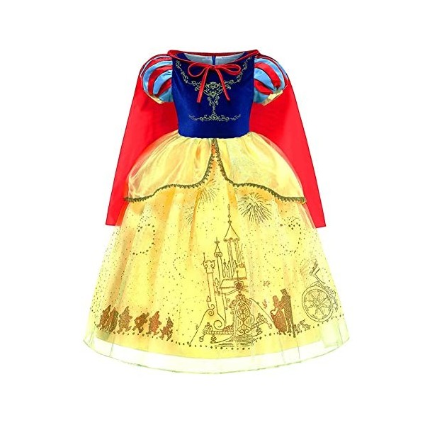 FMYFWY Costume de Carnaval Princesse Robe de Blanche Neige avec Cape Filles Conte de Fée Snow White Déguisements Halloween No