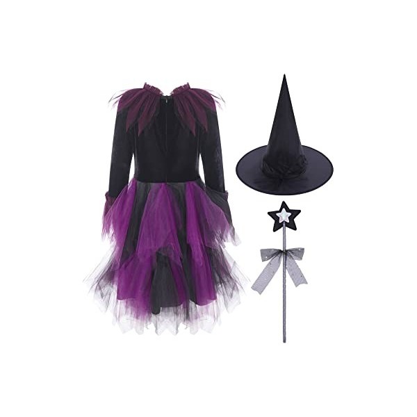 IEFIEL Ensembles Bebe Enfant Costume de Sorcière Halloween Déguisement Deluxe Filles Pâques Robe Avec Chapeau Baguette Sac De