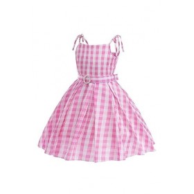 Mowseper Barbiee Costume de Cosplay 2023 Femmes Rose Plaid Robe Fille Jupe Accessoires Ensemble Halloween Carnaval Costume, X