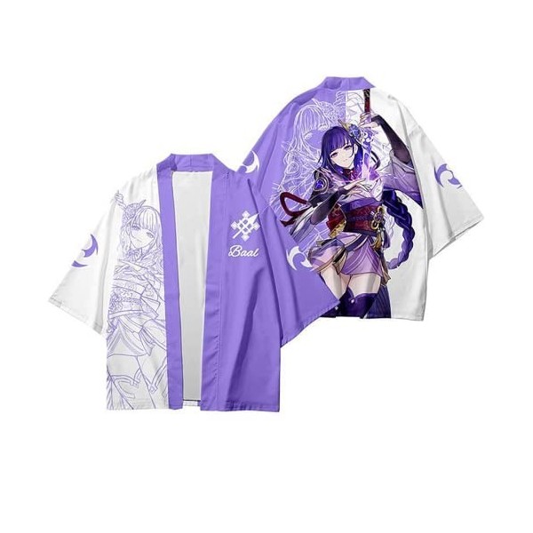 Game Genshin Impact Cosplay Raiden Shogun Haori 2022 Impression 3D Kimono Cape pour fans de Genshin Impact Violet, 3XL