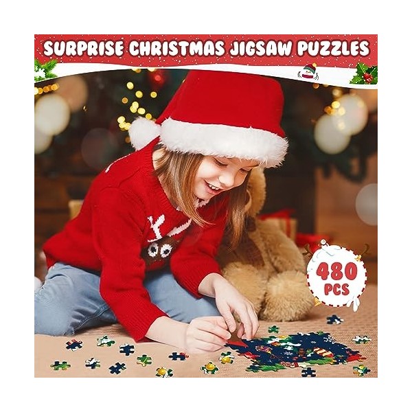 ZMLM Calendrier de lAvent 2023 Puzzles de Noël : Puzzles de Noël pour Enfants Adultes - 480 Pièces Puzzles pour Filles Garço