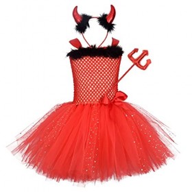 Costume de Diable Enfants Filles Princesse Tutu Robe de Tulle avec des Ailes dange Cornes Bandeau Fourche Ensemble pour Hall