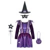 Jowowha Enfant Fille Déguisement Sorciere Halloween Fête Robe Tutu de Sorciere Asymétrique Cosplay Petite Sorcière Fée Magici