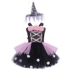 Jowowha Enfant Fille Déguisement Sorciere Halloween Fête Robe Tutu de Sorciere Asymétrique Cosplay Petite Sorcière Fée Magici