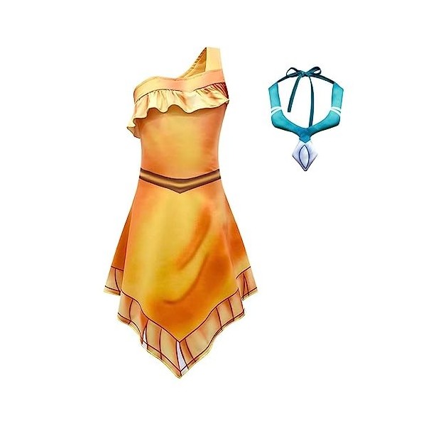 Lito Angels Deguisement Costume Robe de Princesse Pocahontas avec Collier pour Enfant Fille Taille 10-11 ans, Jaune orange é