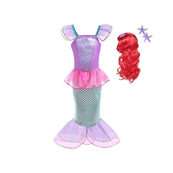 Lito Angels Deguisement Robe Princesse Ariel Costume de Sirène avec Perruque pour Enfant Fille, Taille 7-8 ans, Rose Chaud