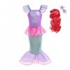 Lito Angels Deguisement Robe Princesse Ariel Costume de Sirène avec Perruque pour Enfant Fille, Taille 7-8 ans, Rose Chaud