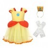 Lito Angels Deguisement Robe Princesse Peach pour Enfant Fille avec Couronne et Gants Taille 6-7 ans, Jaune étiquette en tis