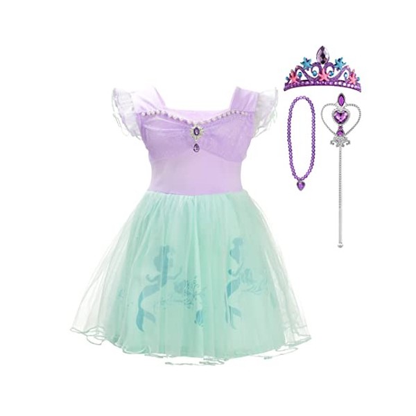 Lito Angels Deguisement Robe Tulle Petite Sirene Princesse Ariel avec Accessoires Enfant Fille, Anniversaire Fete Carnaval Ve