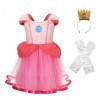 Lito Angels Deguisement Robe Princesse Peach pour Enfant Fille avec Couronne et Gants Taille 6-7 ans, Rose Chaud étiquette e