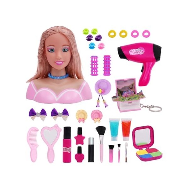 JoyMate Tête de maquillage, tête de coiffage pour enfants, kit de maquillage Pretend Playset, poupée de maquillage, tête de m