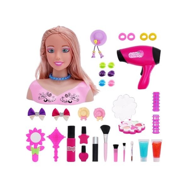 JoyMate Tête de maquillage, tête de coiffage pour enfants, kit de maquillage Pretend Playset, poupée de maquillage, tête de m