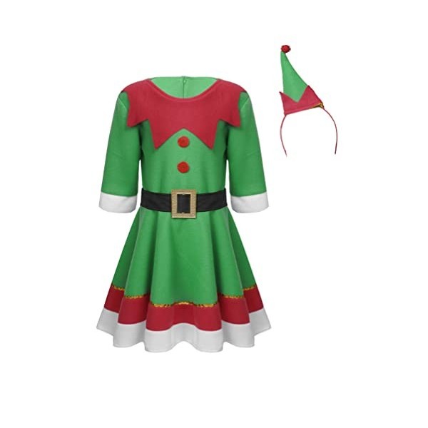 dPois Enfant Garçon Fille Lutin Ensemble Noël/Robe Noël Déguisement Pere Noël Costume Carnaval Halloween Cosplay Elf Lutin Te