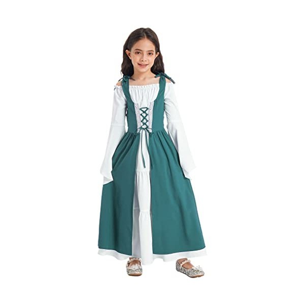 Kaerm Robe Médiévale Enfant Fille Renaissance Cosplay Princesse Déguisement Halloween Costume Grèce Robe Dress Up Robe Lacets