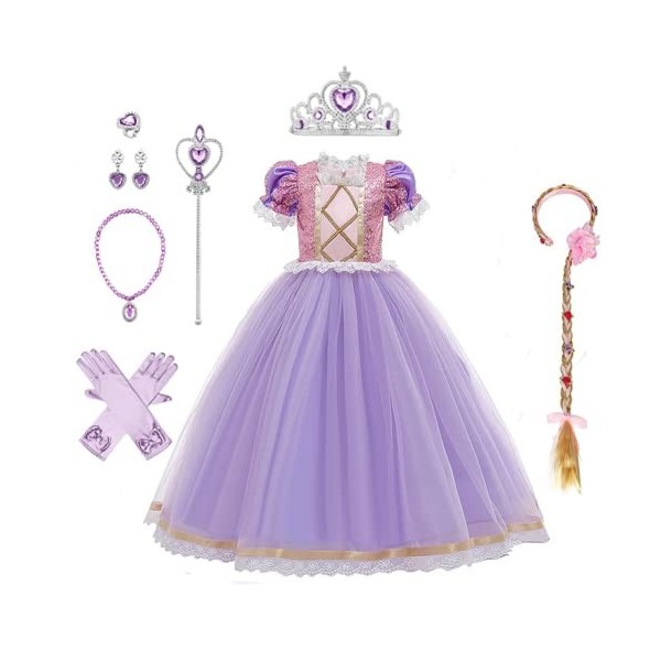 IBTOM CASTLE Filles Princesse Robe+Accessoires Raiponce Ensemble Conte De Fées Cosplay Halloween Carnaval Costumes Noël Anniv