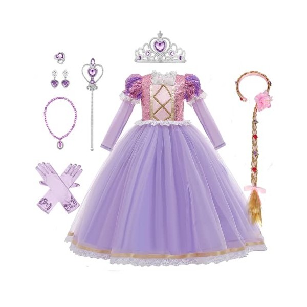 IBTOM CASTLE Filles Princesse Robe+Accessoires Raiponce Ensemble Conte De Fées Cosplay Halloween Carnaval Costumes Noël Anniv