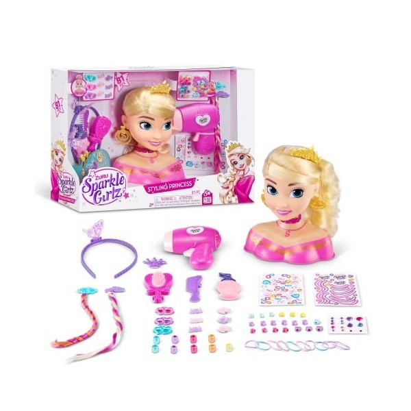 Sparkle Girlz Zuru Tête à coiffer Brunette livrée avec ensemble de design dongles, diadème, peigne à cheveux, accessoires