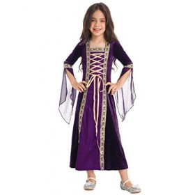 Freebily Enfant Retro Robe Vintage Princesse Renaissance Médiéval Gothique Robe De Soirée Fille Déguisement Halloween Fête Ma