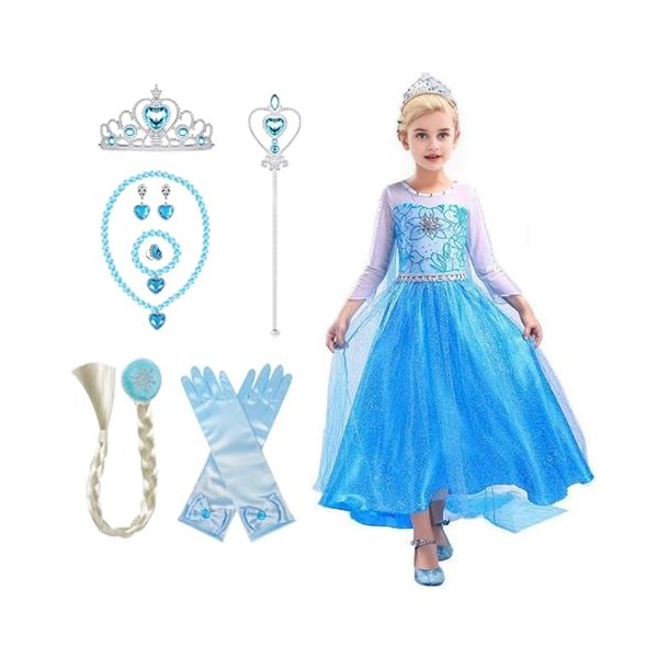 ERMWALR Déguisement de Princesse pour Filles avec Ensembles de Colliers de Couronne, Robe de Princesse Costume Fantaisie Jupe