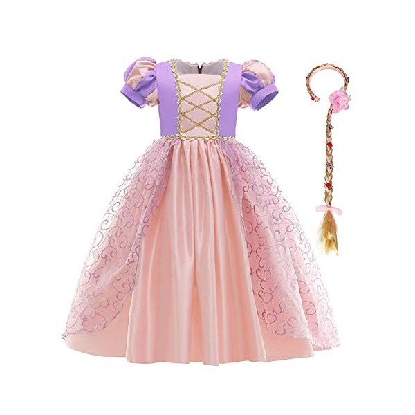 IDOPIP Princesse Raiponce Costume Robe de fête Robe de Fille + Accessoires Cosplay Halloween Noël Partie Carnaval Fête Annive