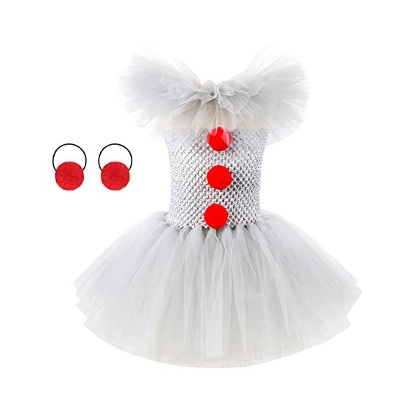 IDOPIP Costume de Clown Amusant pour Enfants Filles Arc-en-Ciel Princesse Tutu Robe + Nez et Cerceau de Cheveux pour Hallowee