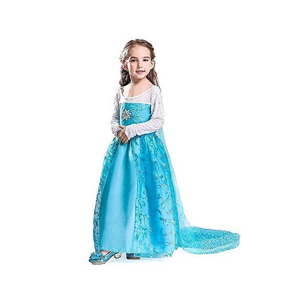 KIRALOVE - Costume Elsa Carnaval Fille Cape Fleur Taille 110 4 5 ans Idée cadeau Fête