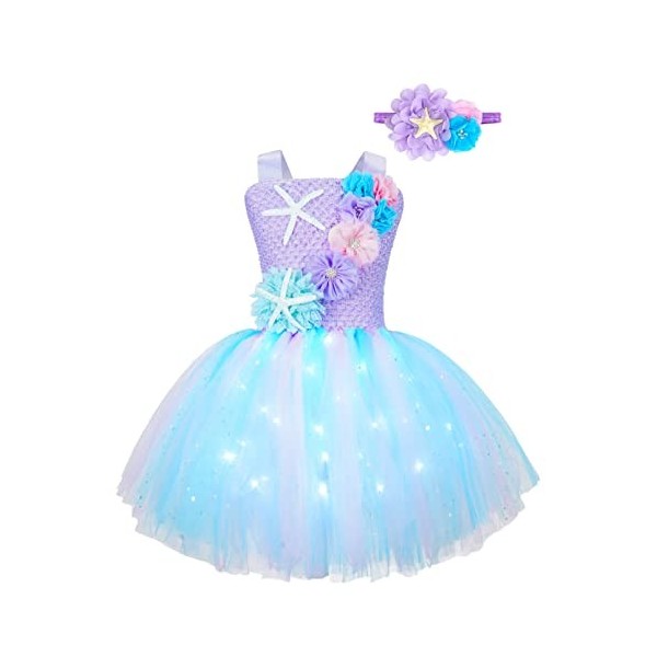TiaoBug Enfant Fille Déguisement Licorne Sirène Princesse Cosplay Costume Halloween Carnaval Noël Tutu Jupe avec Lumineuse LE