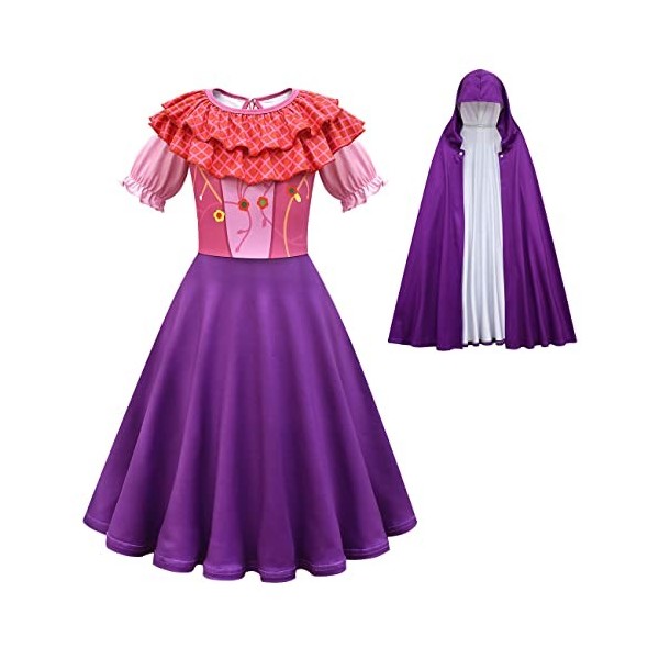 Déguisement Winifred Sanderson Enfants, Filles Winifred Sanderson Costume Robe de sorcière à manches longues avec cape Carnav