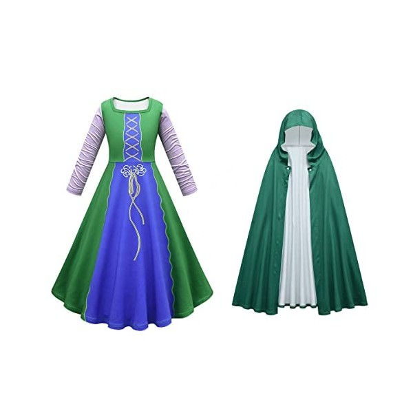 Déguisement Winifred Sanderson Enfants, Filles Winifred Sanderson Costume Robe de sorcière à manches longues avec cape Carnav