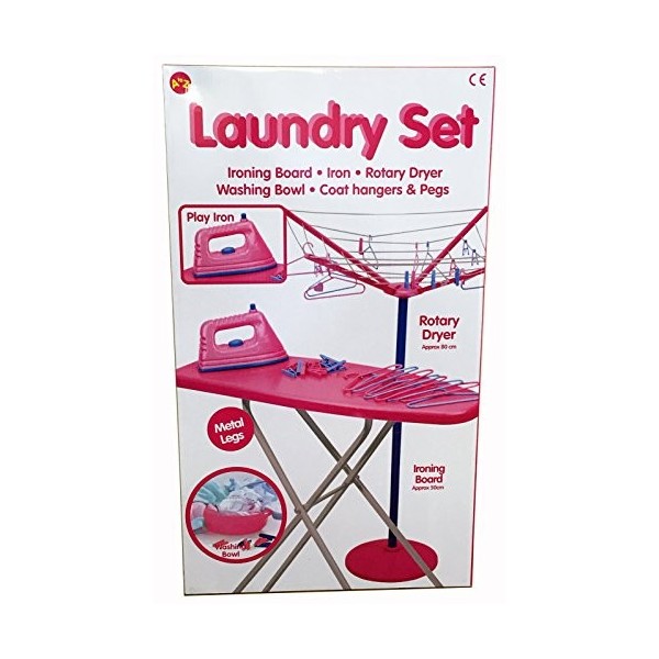 Laundry Set – Jeu d’imitation – Kit de Repassage Rose – 5 Accessoires en Plastique