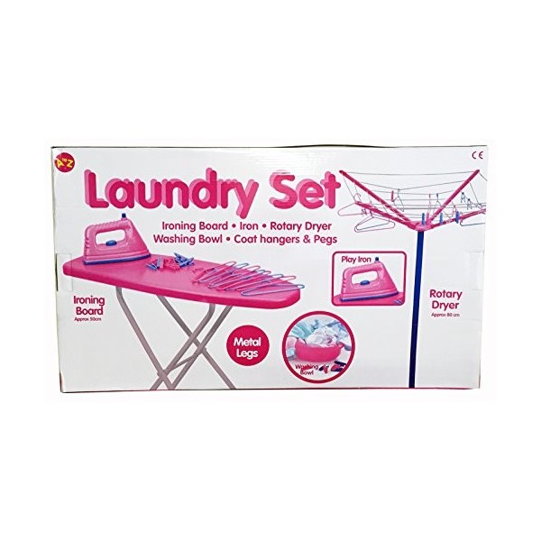 Laundry Set – Jeu d’imitation – Kit de Repassage Rose – 5 Accessoires en Plastique