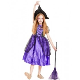 IKALI Costume de sorcière pour fille, Halloween classique Costumes fantaisistes Avec chapeau 3-4ans
