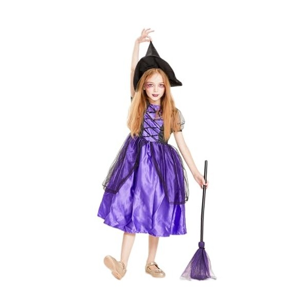 IKALI Costume de sorcière pour fille, Halloween classique Costumes fantaisistes Avec chapeau 3-4ans