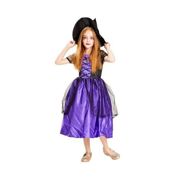 IKALI Costume de sorcière pour fille, Halloween classique Costumes fantaisistes Avec chapeau 3-4ans