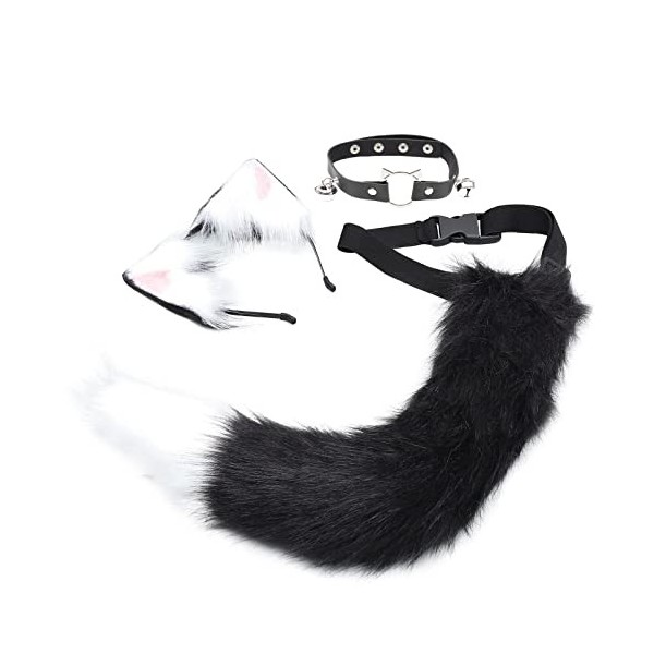 FOMIYES 1 Jeu Ensemble Bandeau Oreille Loup Accessoires De Costume De Chat Loup Renard Animal Queue Collier en Cuir PU Déguis